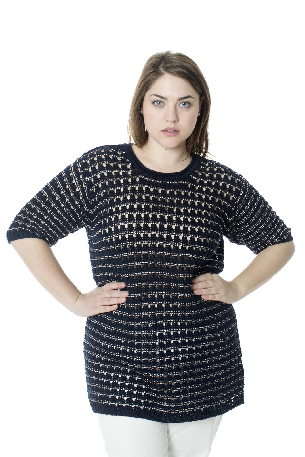 Navy and Silver Knitted Pullover