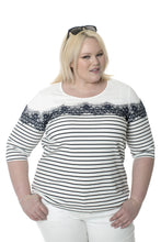 Striped 3/4 Sleeve Top with Lace Accent