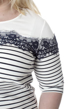 Striped 3/4 Sleeve Top with Lace Accent