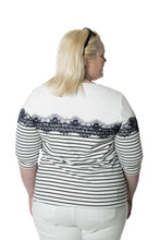 Striped 3/4 Sleeve Top with Lace Accent