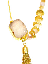 tassel and stone necklace close up