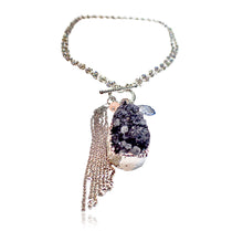 grey druzy necklace close up